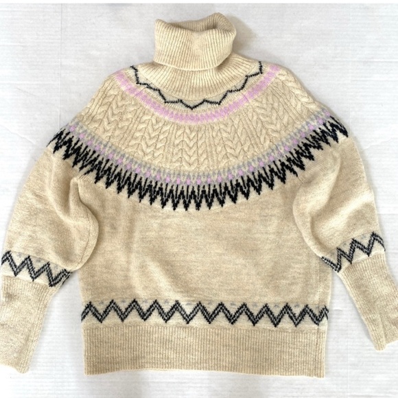 A New Day Turtleneck Fair Isle Pullover Sweater  in Oatmeal size Medium - Picture 6 of 8